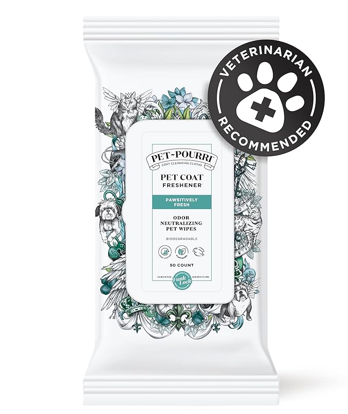 Poo-Pourri Pawsitively Fresh Deodorizing Pet Wipes – Quick Cleaning Wipes for Dogs & Cats – Plant Based Ingredients – Vet Recommended – Cleaner Odor Remover Wipes for Paw, Fur & Skin Soothing