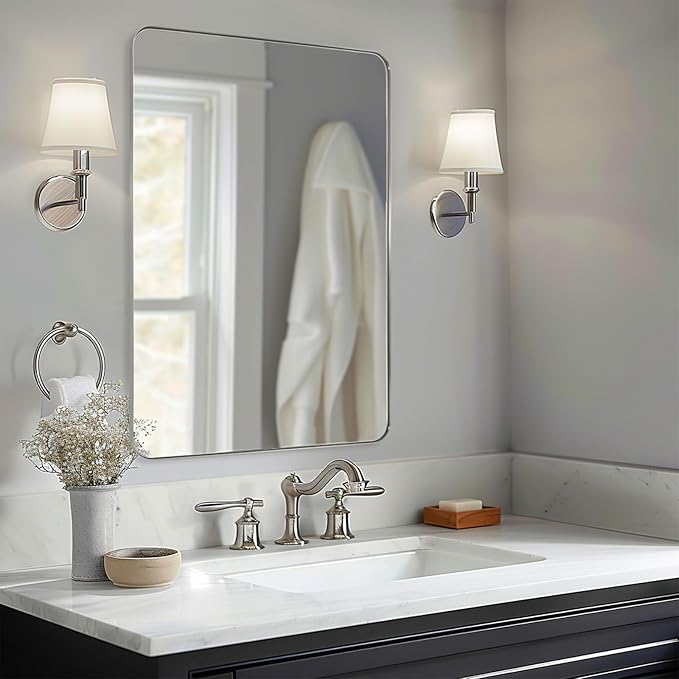 ANDY STAR 30"x48" Brushed Nickel Bathroom Mirror, Large Wall Mirror