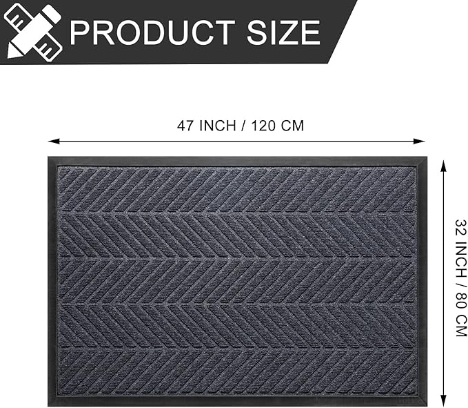 XADP Front Door Mat 47"x32" Indoors Outdoors Welcome Mats, Waterproof Non-Slip Rubber Backing Heavy Duty Doormat Outside Entrance, Low Profile Entryway Rugs Floor Mat for Patio, Pattern A Grey