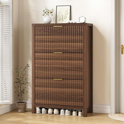 Shoe Cabinet Storage for Entryway, Fluted Shoe Cabinet