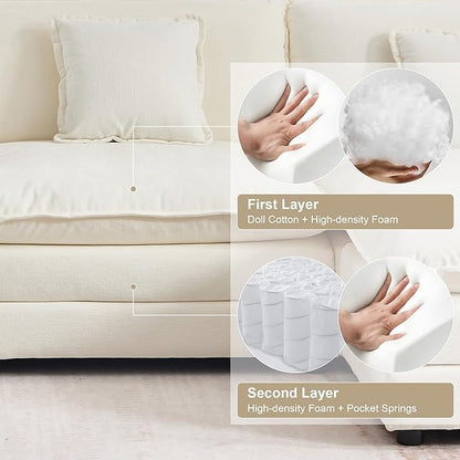KIVENJAJA 111.5”W Chenille L-Shaped Modular Sectional Sofa, Modern 3-Seater Comfy Deep Seat Cloud Couch with Ottoman/Chaise & 5 Pillows for Living Room Office Apartment, Beige