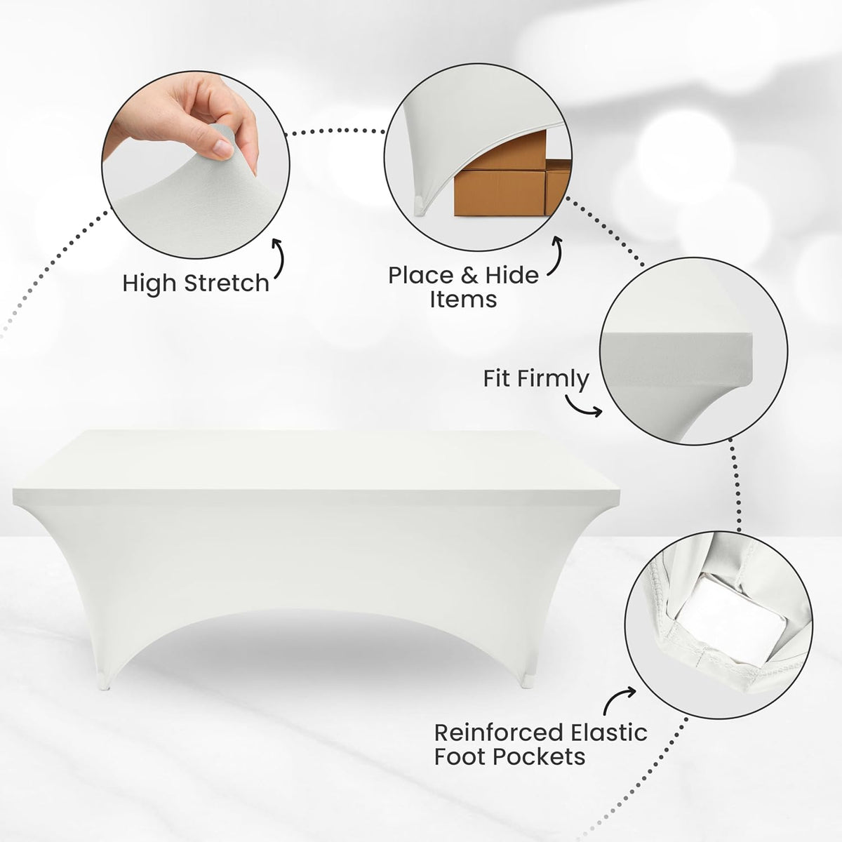 Utopia Kitchen 6FT Spandex Tablecloth [1 Pack, White] 200 GSM Stretch, Fitted, Washable and Wrinkle Resistant Table Cloth Rectangle Cover for Trade Shows, Wedding, Parties [72Lx30Wx30H Inch]