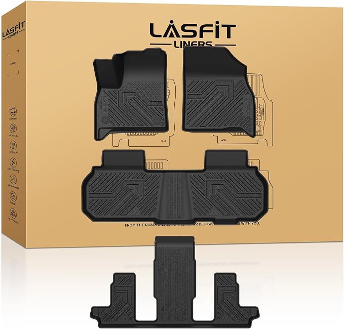 LASFIT Floor Mats for Chevrolet Traverse 2024-2026 (Only 7 Seats) & GMC Acadia 2024-2026 (Only 7 Seats) & Buick Enclave 2025-2026, All Weather TPE Custom Fit Car Floor Mat, 3 Row Floor Liners, Black