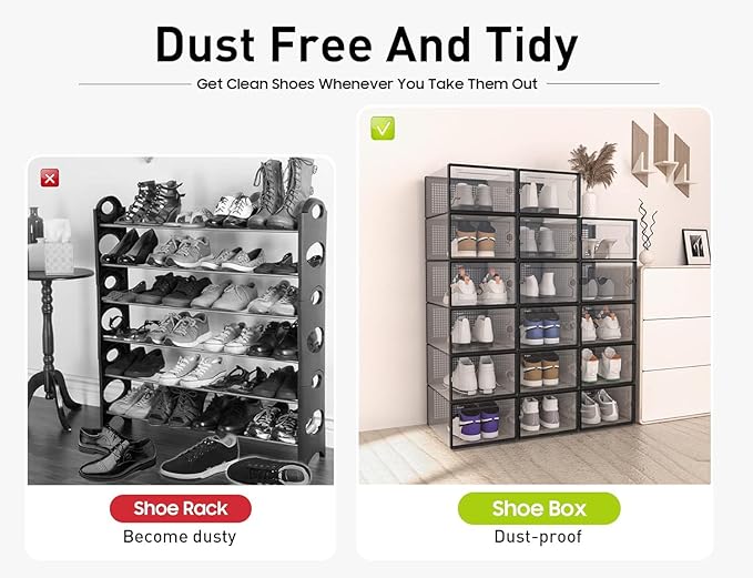 Kuject X-Large Shoe Storage Boxes Organizers Clear Plastic Stackable 12 Pack