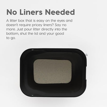 IRIS USA Cat Litter Box Large Top Entry with Lid, Enclosed Litter Box with Litter Catching Lid & Scoop, Covered Cat Litter Box Enclosure for Privacy, High Sided, Black/Gray