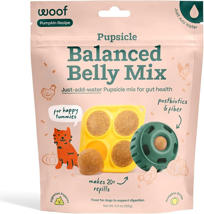 WOOF Dog Pupsicle Mix - Easy-to-Make DIY Pupsicle Refills - Tasty, Healthy Pupsicle Mix - Wholesome Ingredients - Long-Lasting Treats for Dogs - Balanced Belly Mix