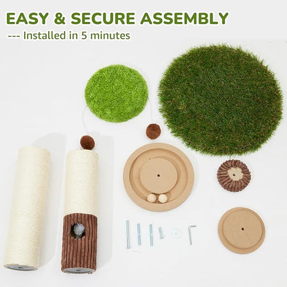 34inches Tall Cat Scratching Post with Cat Ball Track Toy Heavy Duty and Thicker Large Diameter Natural Sisal Cat Scratcher Post for Indoor Cats Protect Your Furniture