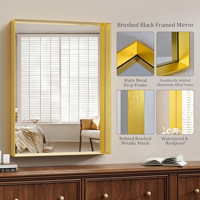 Koonmi 30x40 Inch Metal Framed Bathroom Mirror