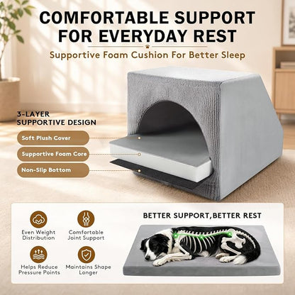 Indoor Dog House for Small Medium Dogs, Enclosed Dog Cave Bed | Washable Removable Cover, Cozy Pet House with Soft Cushion, Indoor Dog Bed for Puppies and Small Breed, 26" L x 20" W x 20" H