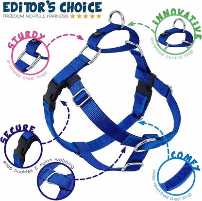 2 Hounds Design Freedom No Pull Dog Harness, Adjustable Harness and Leash Set, Easy Walking & Comfortable Control, Fits Small, Medium & Large Dogs, Solid Colors, Made in USA, 5/8" MD, Royal Blue
