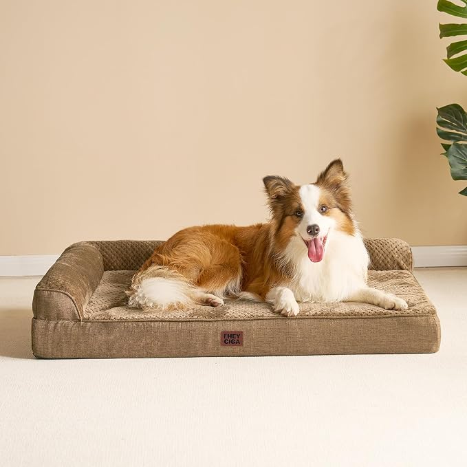 EHEYCIGA XXL Dog Bed Memory Foam, Orthopedic Giant Dog Bed Jumbo with Washable Removable Cover, Waterproof Pet Sofa Couch with Nonskid Bottom, 48x35x7.5, Camel | Washable Removable Cover, Waterproof Flat Pet Sofa Couch with Nonskid Bottom, 48x35x7.5