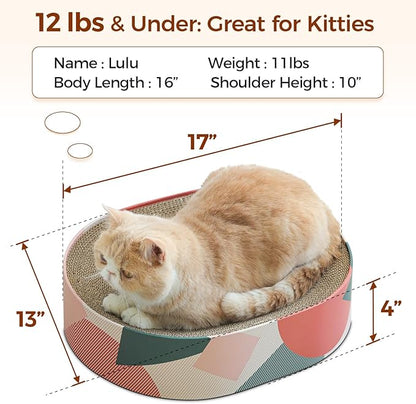 ComSaf Cat Scratcher Cardboard Bed Lounge Couch for Indoor Cats Oval Shape 17"x13", Kitty Cat Scratching Pad Recycle Corrugate Scratcher Long Lasting Furniture