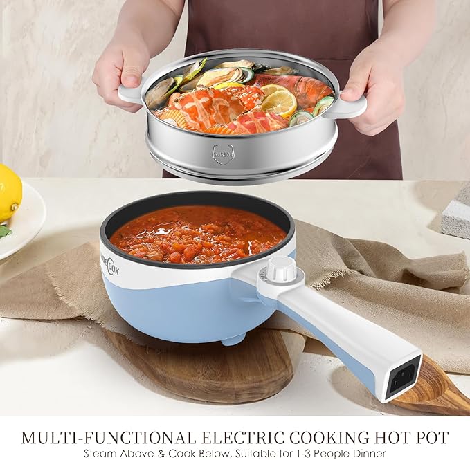 Audecook Hot Pot Electric, 1.7L Mini Electric Skillet Portable Nonstick Sauté