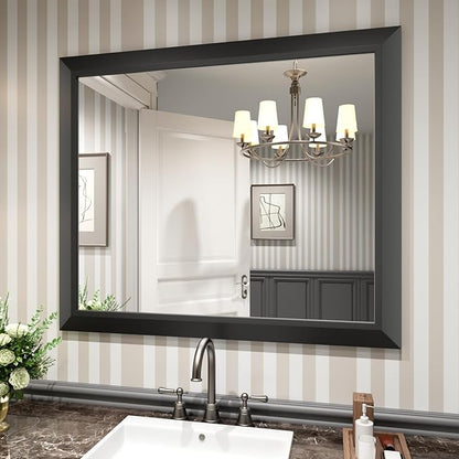 Amorho Bathroom Mirror Black, 40X36 Inch Thick Metal Framed Wall Mirrors