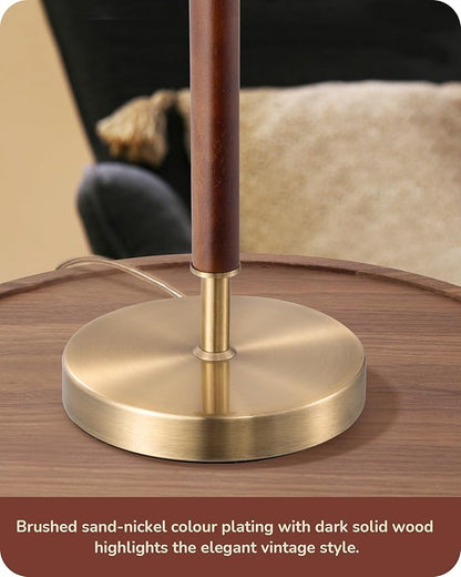 EDISHINE Mid Century Table Lamp, Bedside Lamp with Pull Chain Switch, Solid Wood & Metal Pole, Modern Nightstand Table Lamp for Living Room, Bedroom, Office, Frosted Bronze & Wood Finish