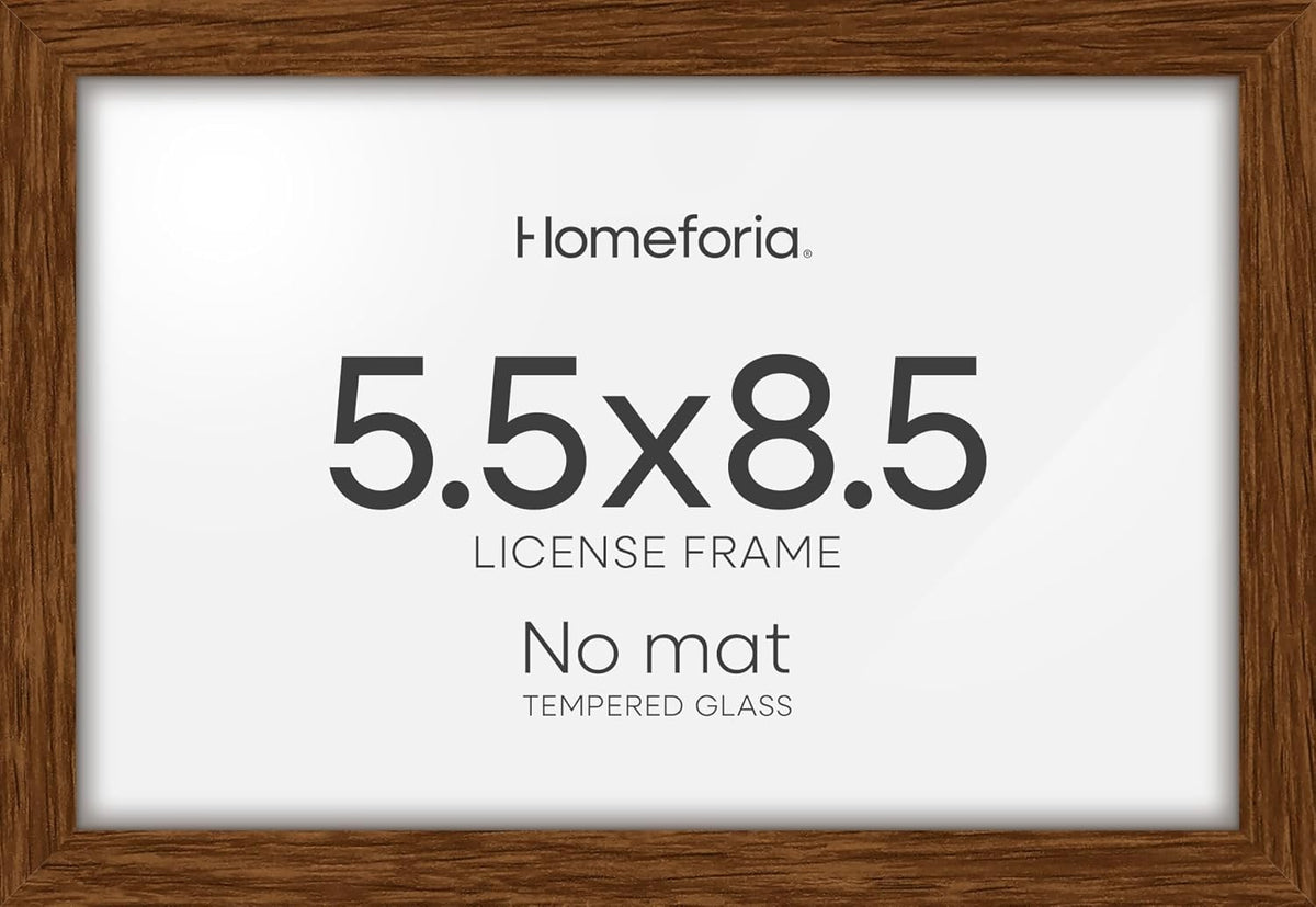 Homeforia 5.5 x 8.5 Business License Frame Brown, High End Dark Oak 5.5x8.5 Wooden Certificate Frames, 5.5 by 8.5 Walnut Wood Document Frame for Wall or Tabletop, Tempered Glass, Wall Kit, Set of 1