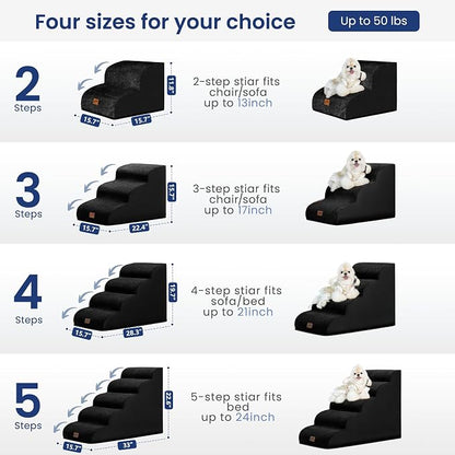 GoGoBunny Ramp Dog Stairs for High Beds 22.6" H, 5-Step Dog Slope Stairs with Durable Waterproof Fabric Cover, Pet Steps for Old Large Dogs Climbing, Non-Slip Sturdy Indoor Step, Black