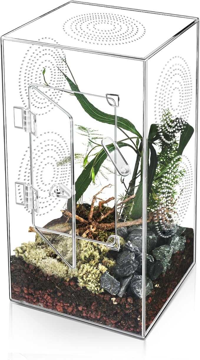 Jumping Spider Enclosure - 11.7x6x6 Inch Large Acrylic Terrarium for Tarantulas - Reptile Tank With Front Opening Door - Habitat Accessories
