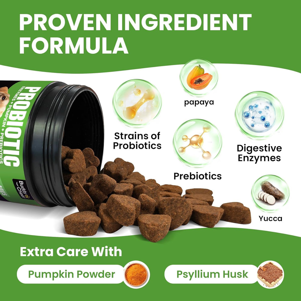 Probiotics for Dogs - Dog Probiotics with 5 Enzymes & 4 Prebiotics for Itchy Skin, Pet Probiotics lab for Digestion & Gut Support, Helps Diarrhea, Yeast Infection, Allergies & Immune System -180 Chews