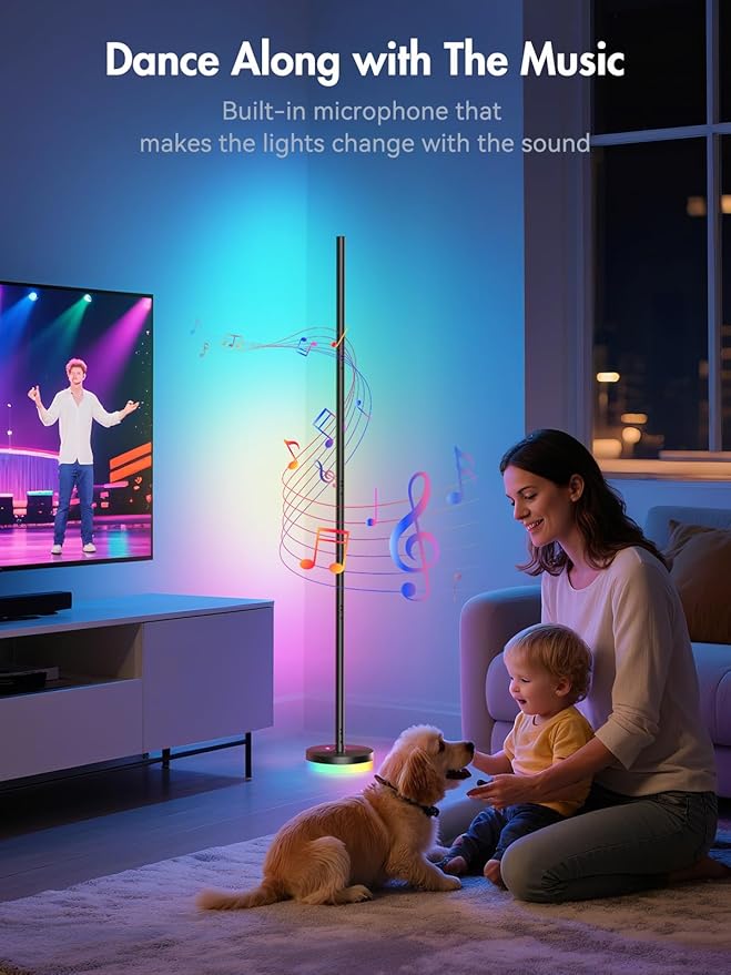 Corner Floor Lamp 2 Pack,RGBICW LED Corner Lamp with 1300lm Smart Modern Floor Lamp,App & Remote Control,Music Sync,Color Changing Standing Lamp for Bedroom Living Room and Gaming Rooms