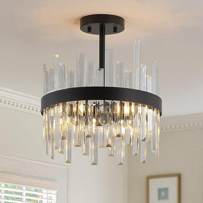 Black Semi Flush Mount Ceiling Light Fixture, Foyer Kitchen Lighting Fixtures Ceiling Modern Hallway Light Fixtures Ceiling Mount Lights for Bedroom, Bathroom, Laundry Room, Entryway, Hallway