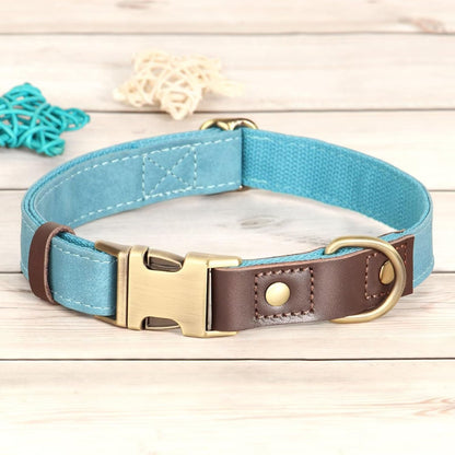 Didog Soft PU Leather Dog Collar for Large Dogs,Classic Adjustable Dog Collars with Quick Release Metal Buckle,Easy Clean and Comfortable with Nylon Lining,Light Blue,L Neck 15-23"
