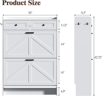 Shoe Cabinet with 2 Flip Drawers & 2 Storage Drawers, Rustic Farmhouse Narrow