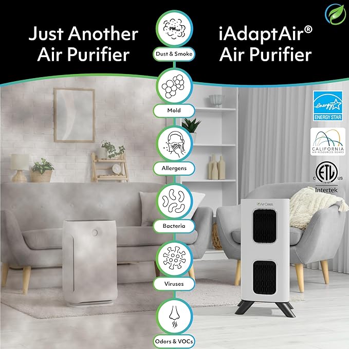 Air Oasis iAdaptAir 2.0 H13 HEPA Filter Air Purifier Reduces 99% of Viruses