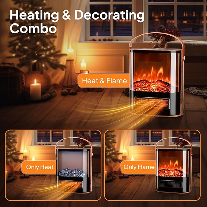 ROVSUN 1500W Electric Fireplace Stove, Realistic Flame Effect, Adjustable