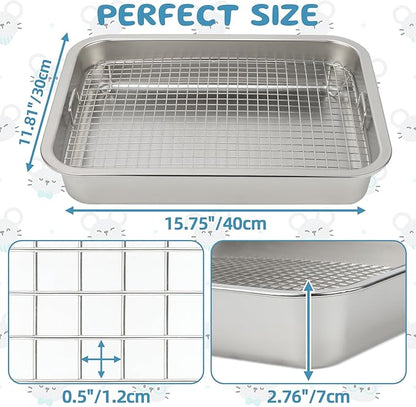 FHTONGE Stainless Steel Guinea Pig Litter Box for Cage, Stainless Steel Litter Pan for Rabbit Rat Hedgehog Hamster Ferret, Rectangular Chinchilla Metal Tray Small Animal Toilet Trainer with Grid