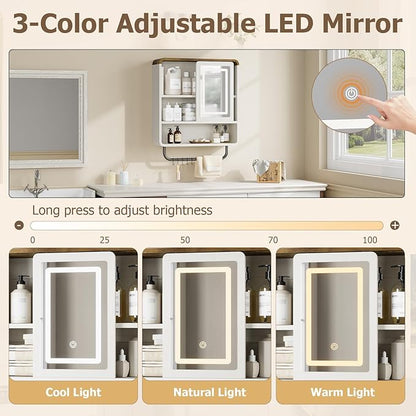 QUW Bathroom Wall Cabinet with Sliding Mirror Door, Modern Medicine Cabinet