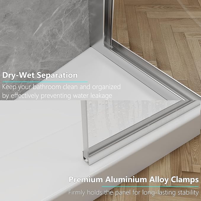 Shower Screen, 3/8" Tempered Glass, Shower Wall Panels, Fix Shower Glass Screen