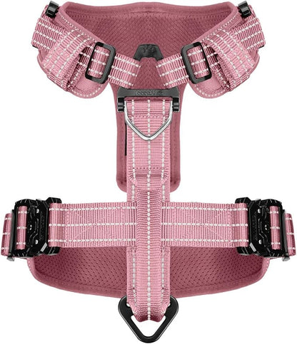 ICEFANG Dog Halter Harness with Metal Buckles,Dog Strap Vest for Large Dogs | Control Handle,Summer-Cooling,Reflective,Front Hook,Adjustable,Soft Padded,No Pull,Pink,Large