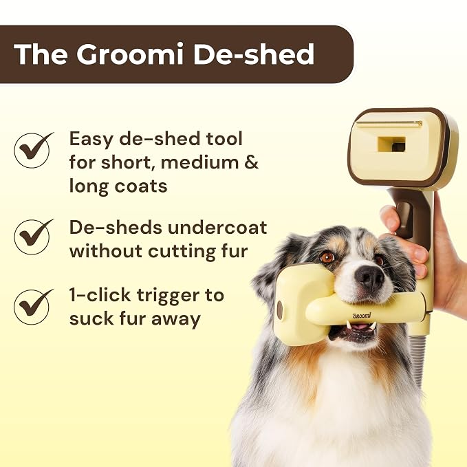 GROOMI Vacuum Pet Brush Kit – 3‑in‑1 Dog & Cat Grooming Tool, Self‑Cleaning Deshedding Brush & Pet Hair Remover, Universal Vacuum Attachment Including Dyson, Short, Medium & Long Fur, All Breeds