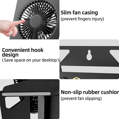Small Desk Fan, VEMONT USB Table Fan, 5000mAh Rechargeable Battery Fan