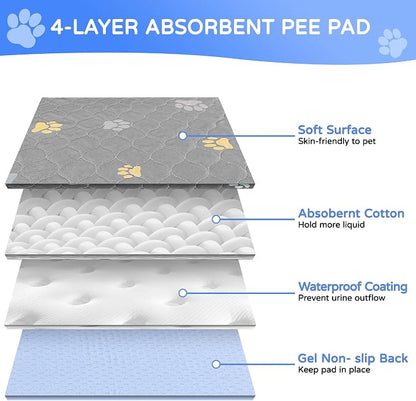 Aitmexcn Washable Pee Pads for Dogs, 4 Reusable Puppy Pads, 32'' x 36'' | Highly Absorbent, Waterproof Layer, Machine Washable, Non-Slip Bottom, For Puppy Training and Crates
