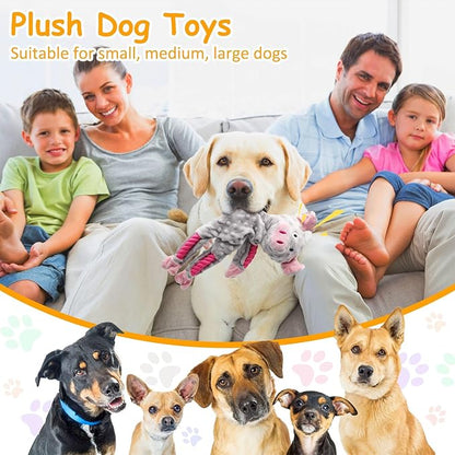 Dog Toys to Keep Them Busy, Plush Tug of War Interactive Rope Dog Toys, Squeaky Chew Toys for Small Medium Large Dogs