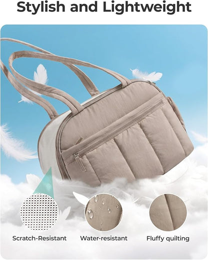 BAGSMART Dog Purse Carrier for Small Dogs Up to 13lbs Puppy Travel Tote Bag | Quilted Puffy Soft Sided Pet Handbag with Pockets, Collapsible Lightweight Portable with Safety Tether & Mat, Coffee brown