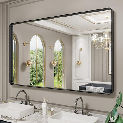 LOAAO 60X30 Inch Black Metal Framed Bathroom Mirror