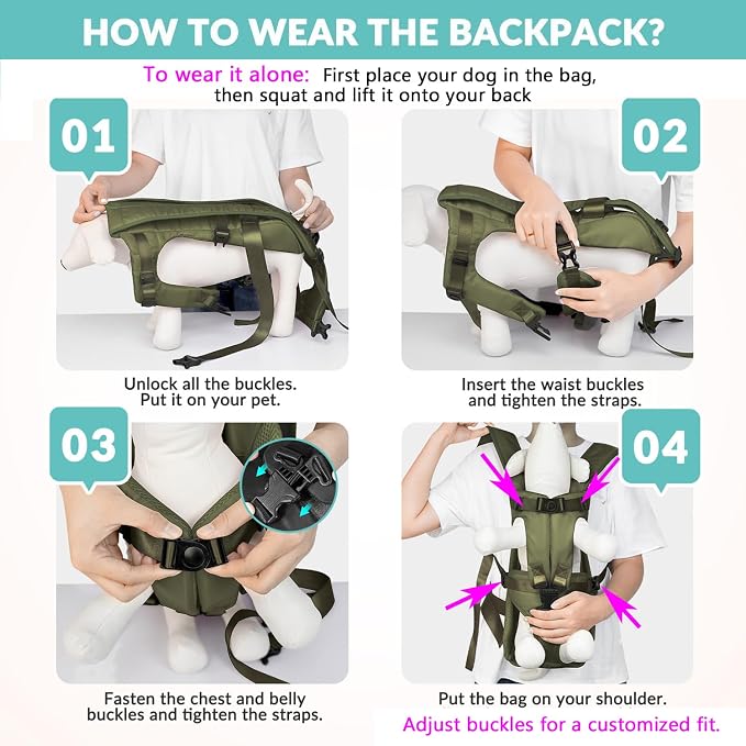 Lukovee Dog Backpack Carrier, Adjustable Front Carrier for Small Breeds | Legs Out Easy-fit, Hands Free, Lightweight, Dog Chest Pack for Hiking Travel Cycling Outdoor (GR,Small)