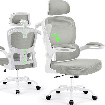 AreShark Office Chair Ergonomic Desk Chairs with Adjustable Lumbar Support& Headrest Hanger, High Back Breathable Mesh Chair with Wheels, Rolling Swivel Comfy Task Computer Chair for Home Work Gaming