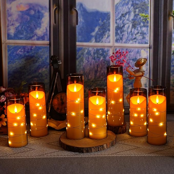 Flameless Candles with Embedded Star String, Battery Operated LED Pillar