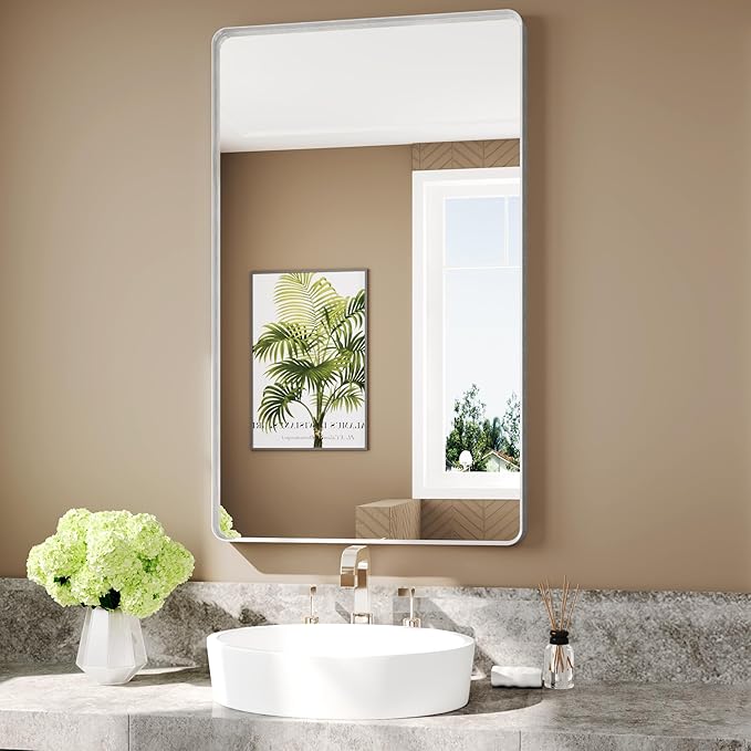 Siver Mirror for Bathroom Framed, Wall-Mounted Mirrors, Bathroom Mirrors Pair
