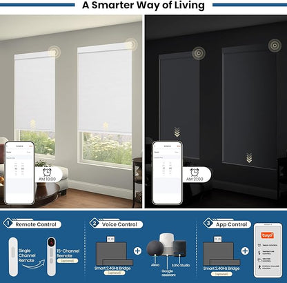 No Drill Motorized Blinds with Remote, Cordless Smart Electric Roller Shades