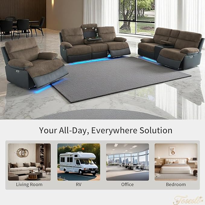 Toseslo Power Recliner Loveseat Set, Fabric Reclining Sofa Sectional Couch, 2 Seater Reclining Couches, Living Room Furniture Sets, Reclining Sofa with Cup Holders/Storage Console for House