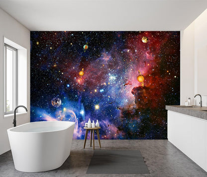 -Galaxy Universe Planet Ceiling Fabric Wallpaper Boys Girls Nursery Starry Sky Children Bedroom Bathroom Large Mural- 91"x65"（ not Peel and Stick）