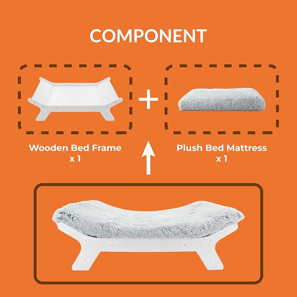 Elevated Wood Dog Bed Frame Mat Set, Whitecolor, Small | Raised Sturdy Attractive Dog Sofa Couch Furniture,45 lb