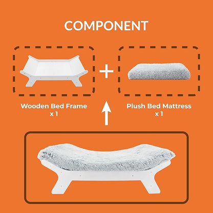 Elevated Wood Dog Bed Frame Mat Set, WoodPattern, Medium | Raised Sturdy Attractive Dog Sofa Couch Furniture, 60 lb