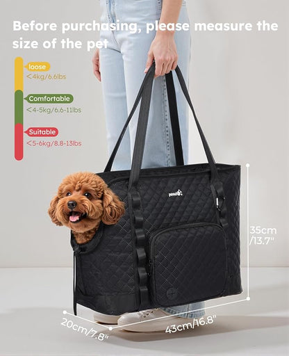Pecute Dog Purse Carrier, Dog Carrier with Pockets for Small Dogs,XL,Black | Breathable,Foldable,Large Pocket,Built-in safety Rope,Machine washable,Under 13 Lbs