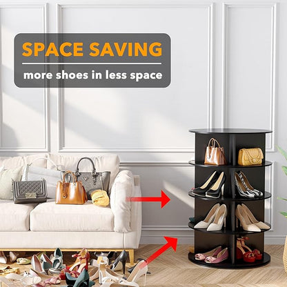 SpaceAid 4 Tier Rotating Shoe Rack Tower, Spinning Shoe Display Lazy Susan